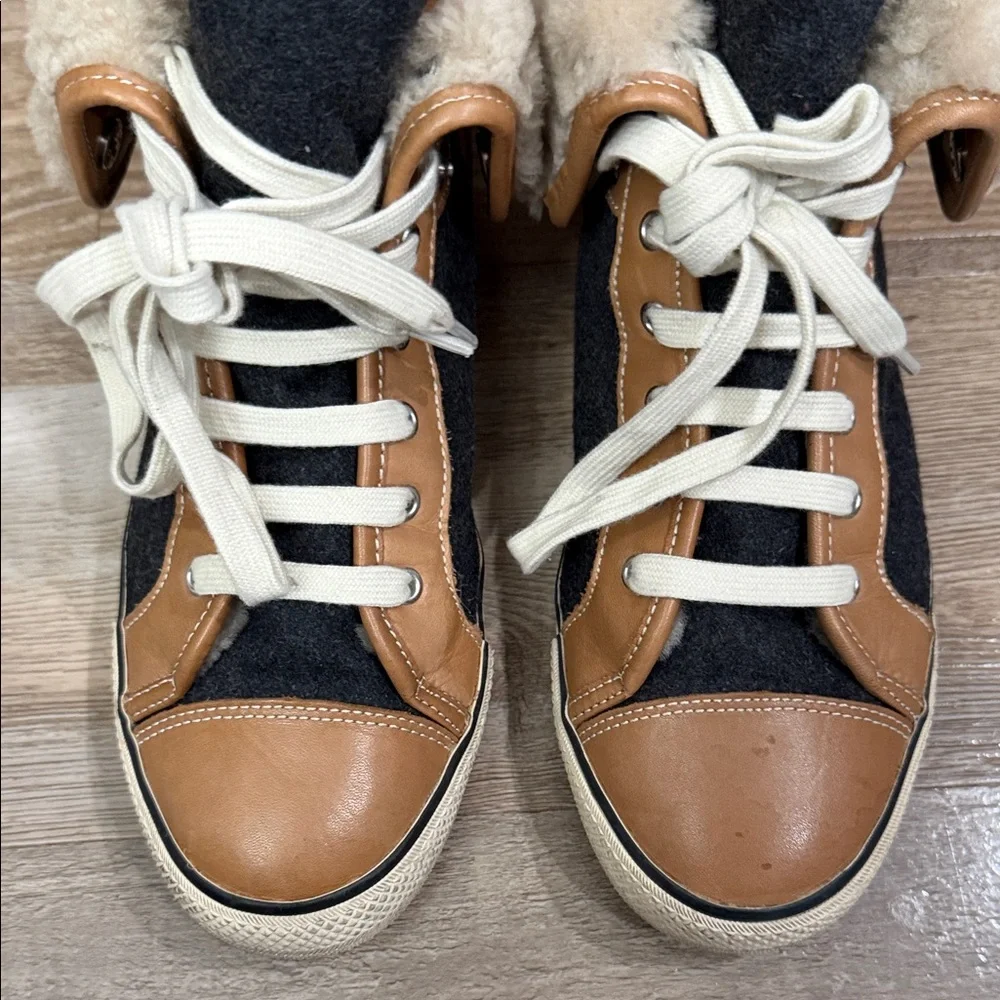 Tory Burch High-Top Benjamin Sneakers with Fur Trim 8.5 - Picture 5 of 15